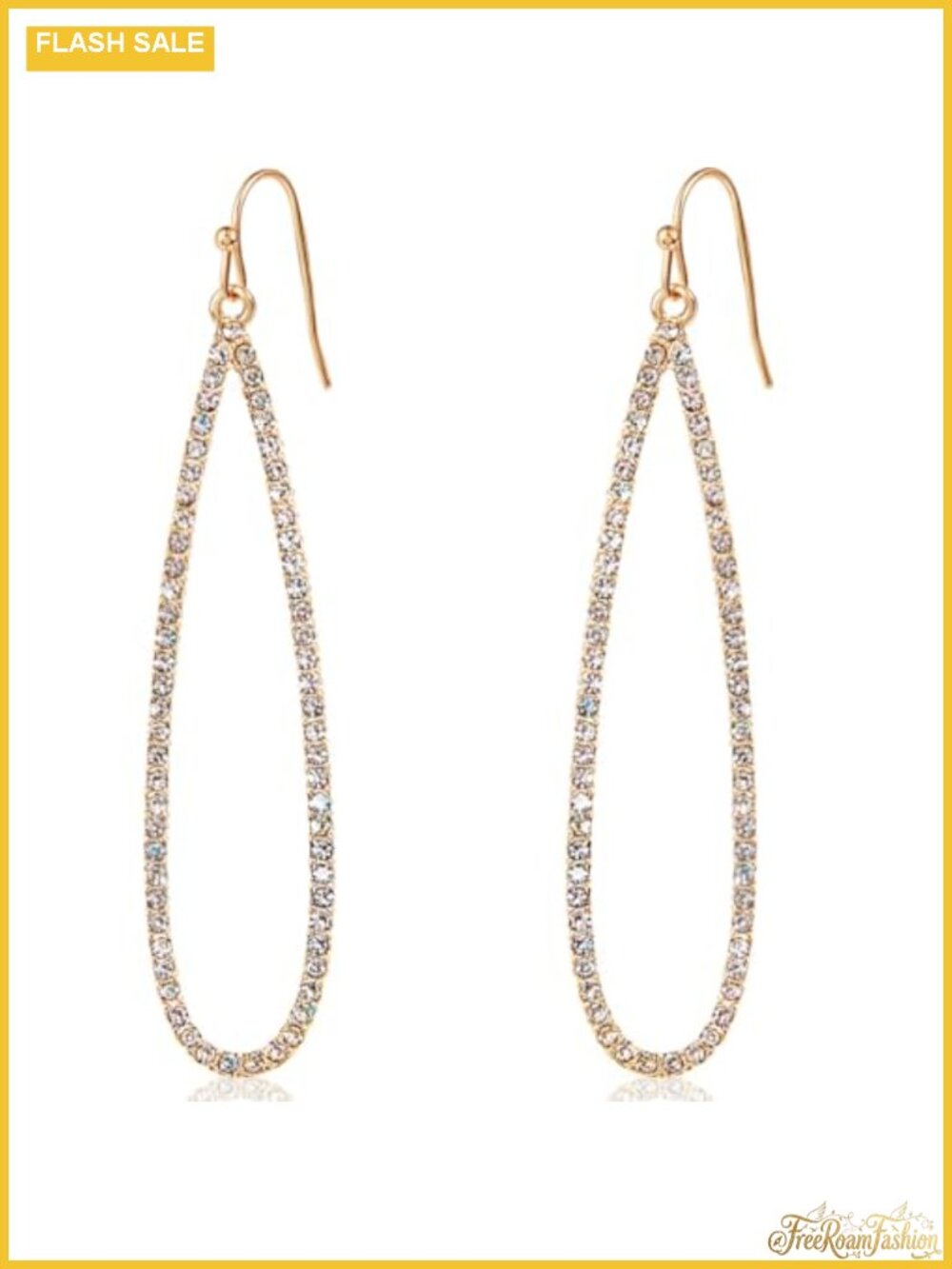 Gold Tone Plated Cubic Zirconia Teardrop Dangle Earrings